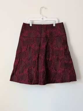 Ann Taylor Burgundy Textured A-Line Skirt with Swirl Motif